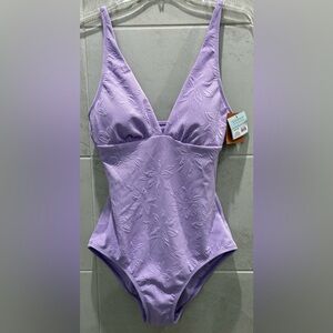 NWT Shade And Shore Lavender Textured Floral One Piece Swimsuit Size M (8-10)